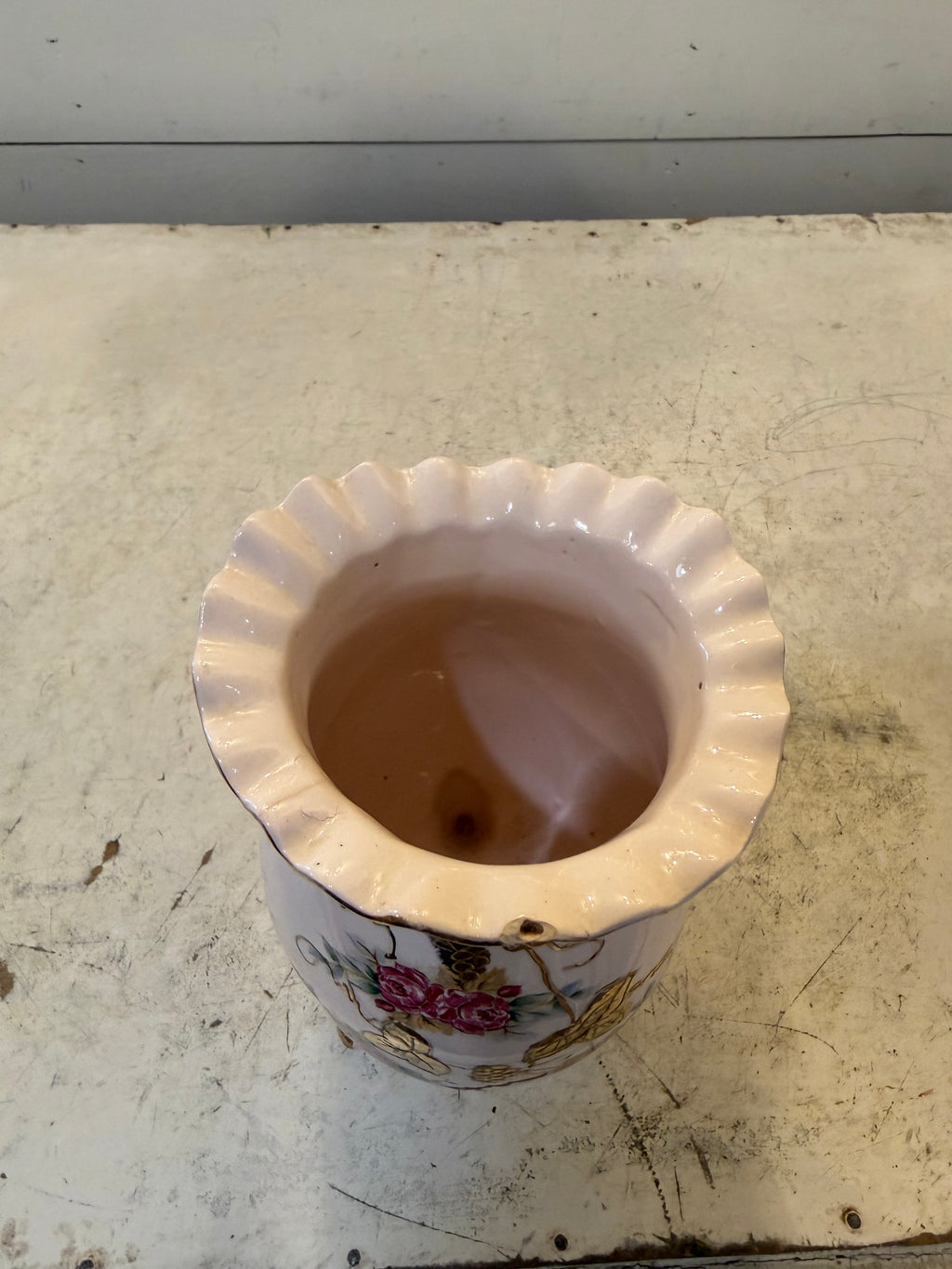Vintage Floral Vase With Pink and gold accents
