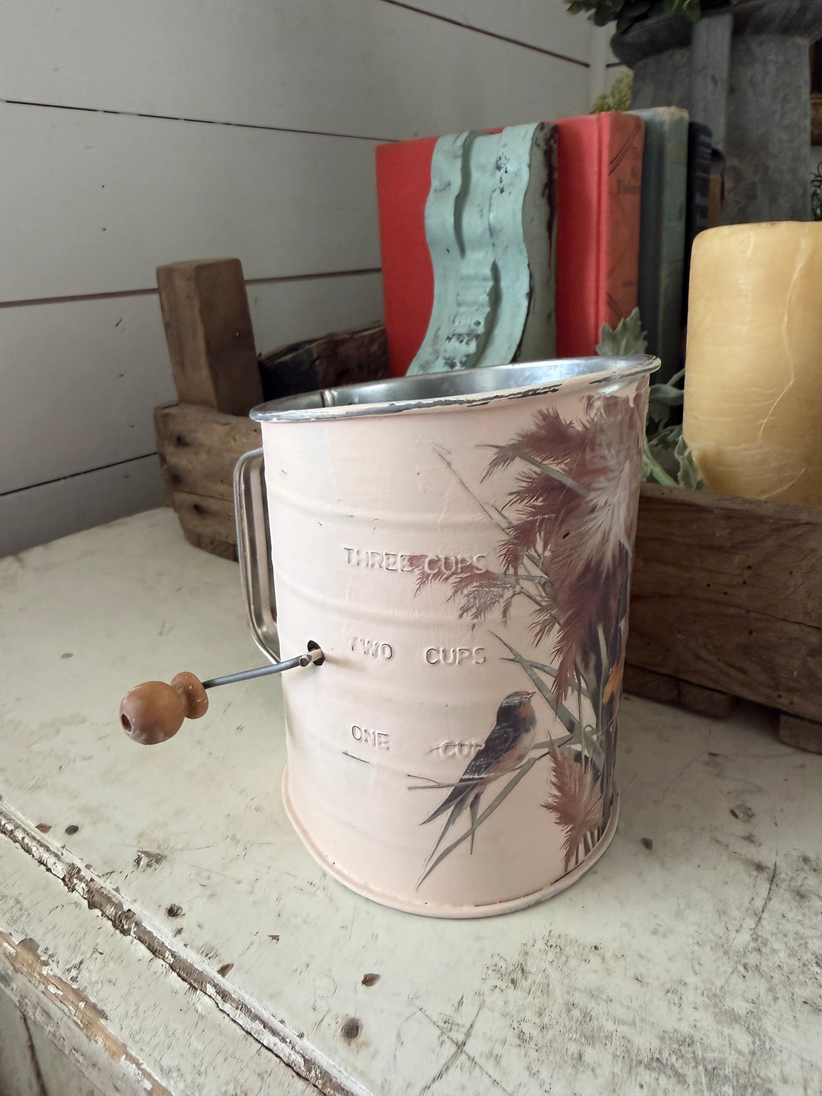 Hand Crank Metal Sifter - hand painted