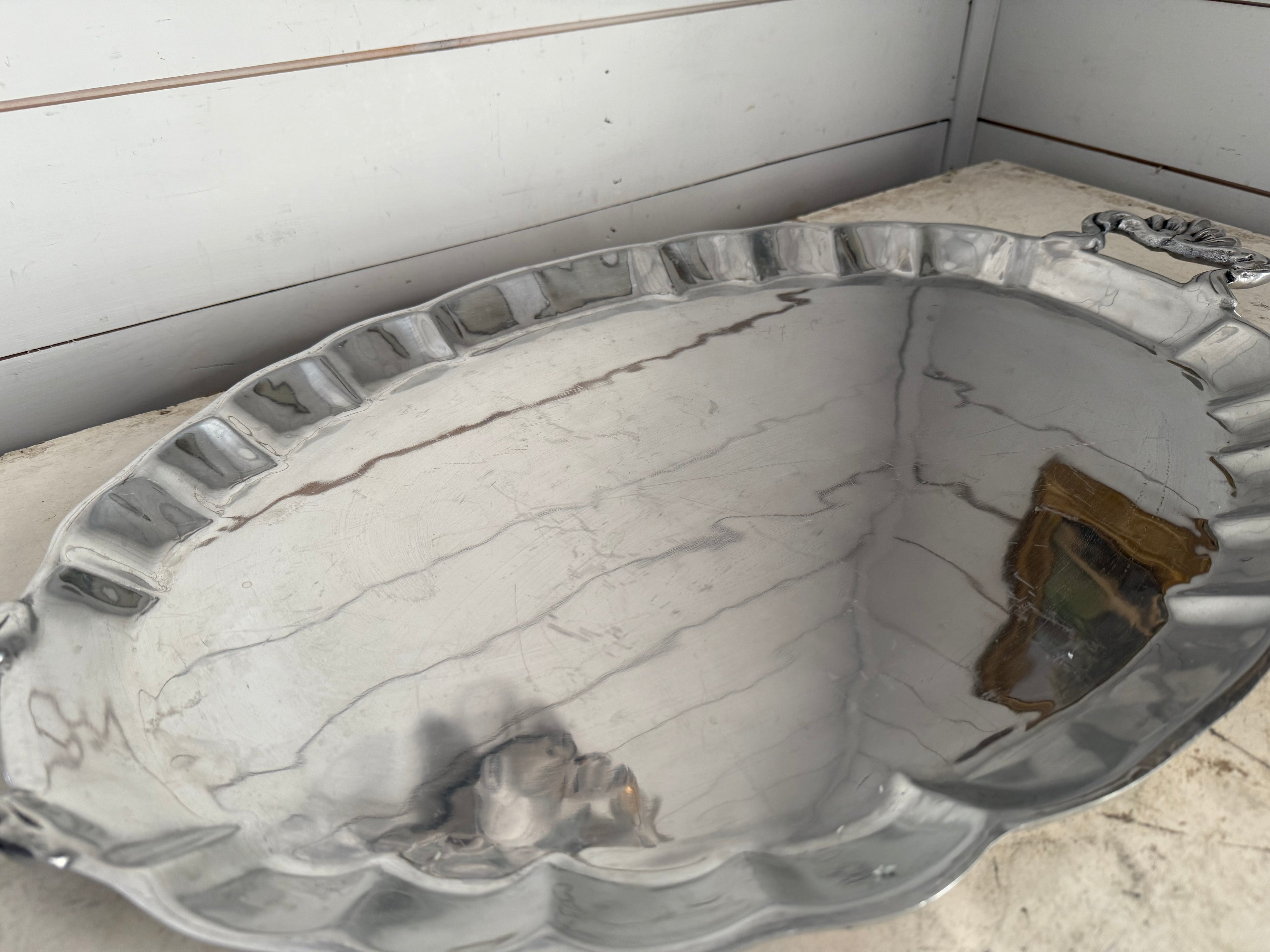 Oversized Victorian Style Polished Aluminum Tray
