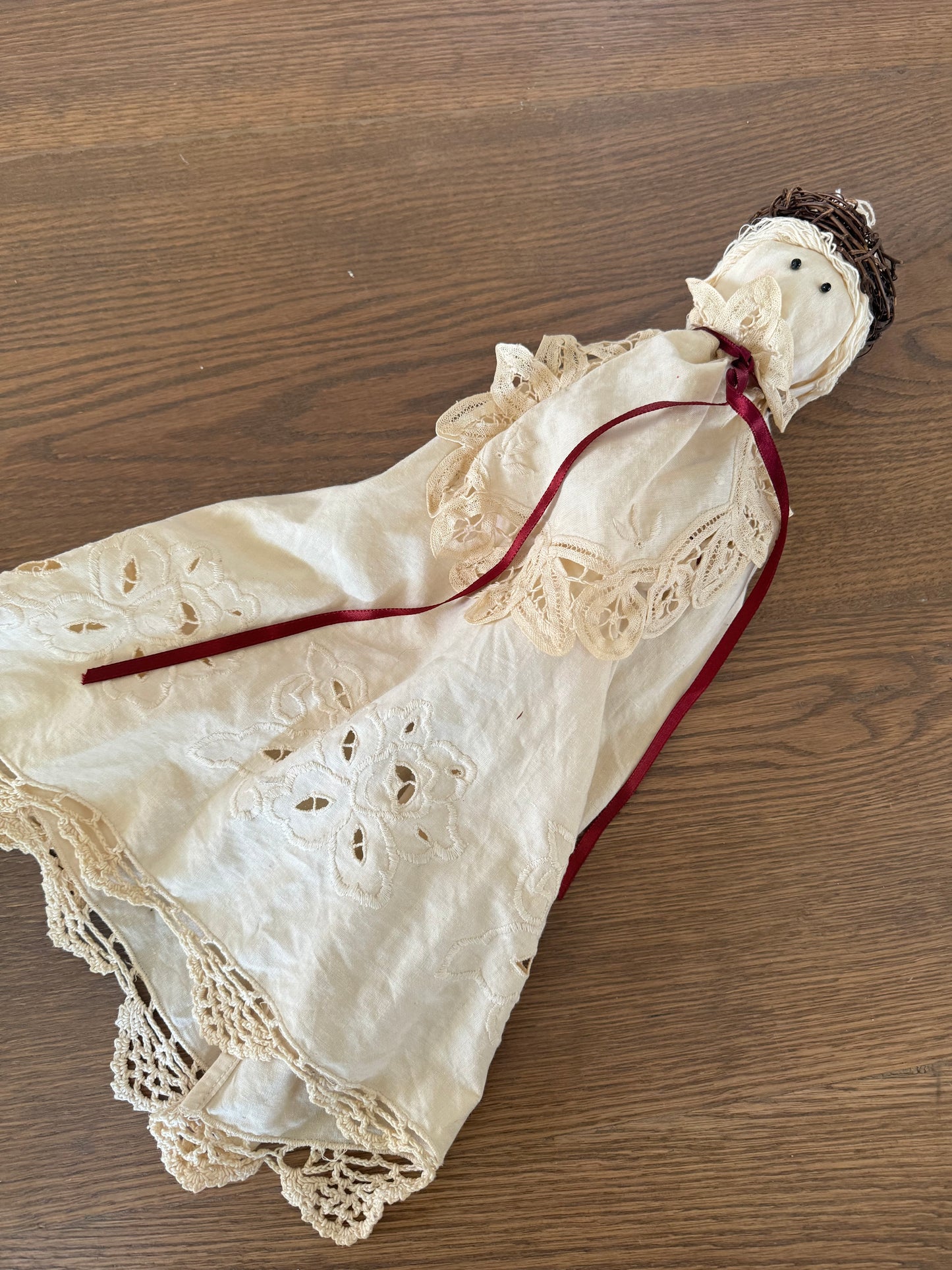 Primitive Folk Doll with lace dress