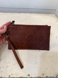 American Leather Co Leather floral embossed essential power wristlet