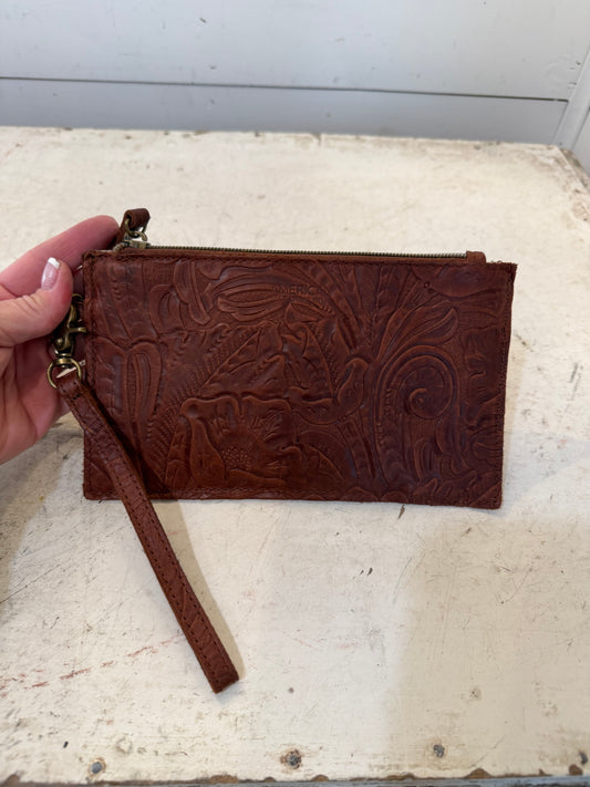 American Leather Co Leather floral embossed essential power wristlet