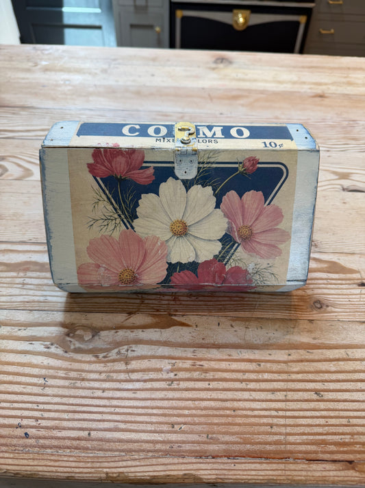 Medium Size Trinket Box with JRV Cosmo Floral Rice Paper Découpage
