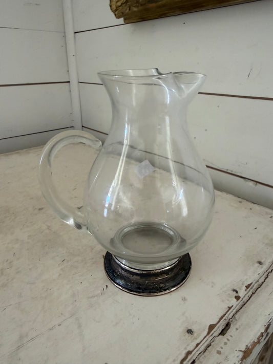 Coffee Tea Juice Glass Pitcher Sterling Silver Base Glass Handle Arthur A EvertsCoffee Tea Juice Glass Pitcher Silver Base Glass Handle Arthur A Everts