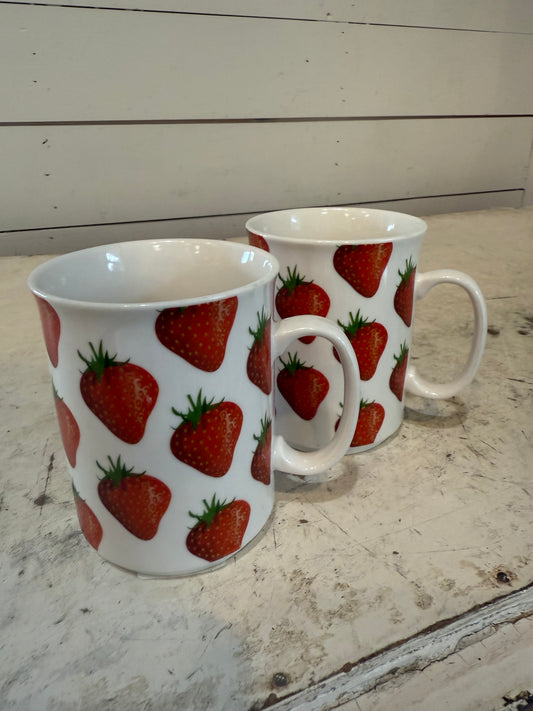 Set of Strawberry Mugs - small chip as shown