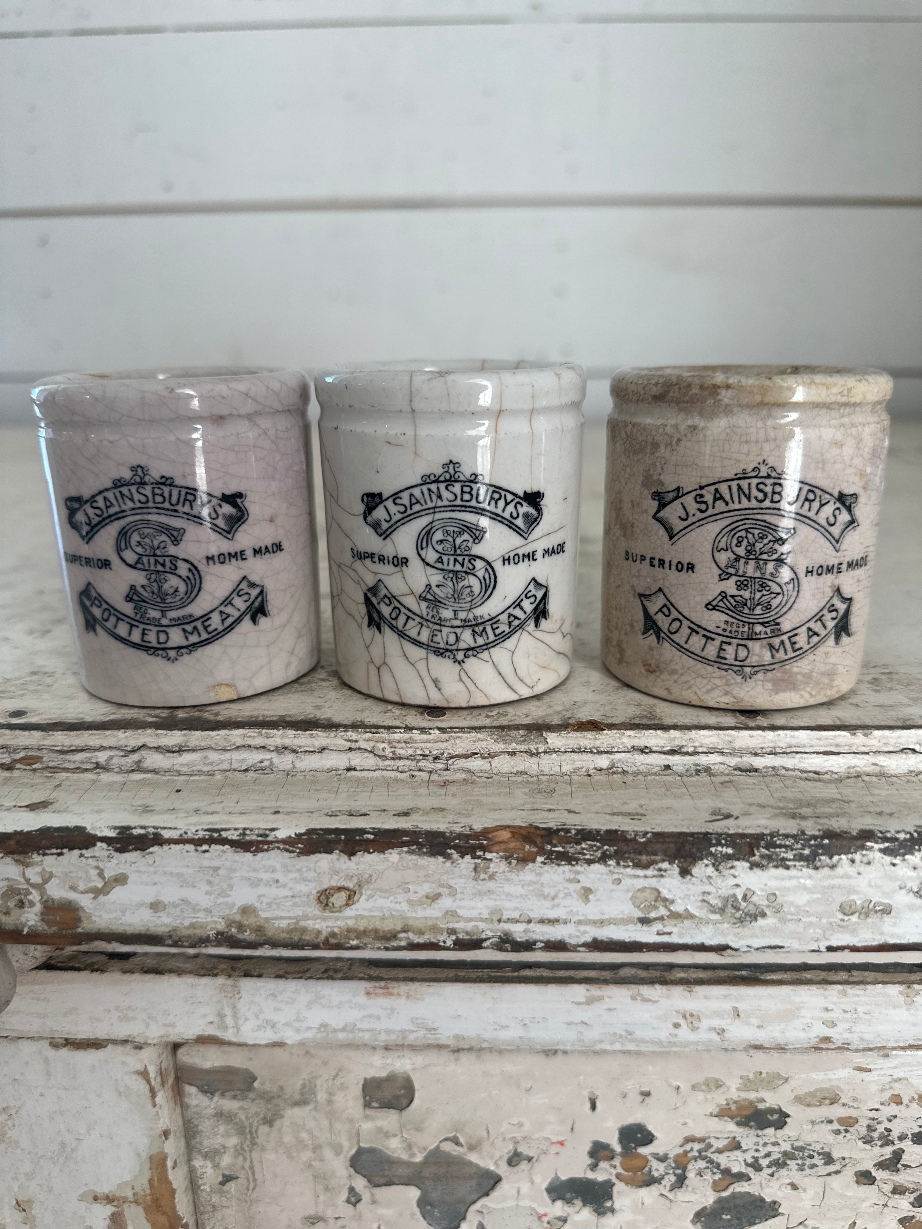 Victorian Antique English Advertising Pot – J. Sainsbury’s Potted Meats - sold individually