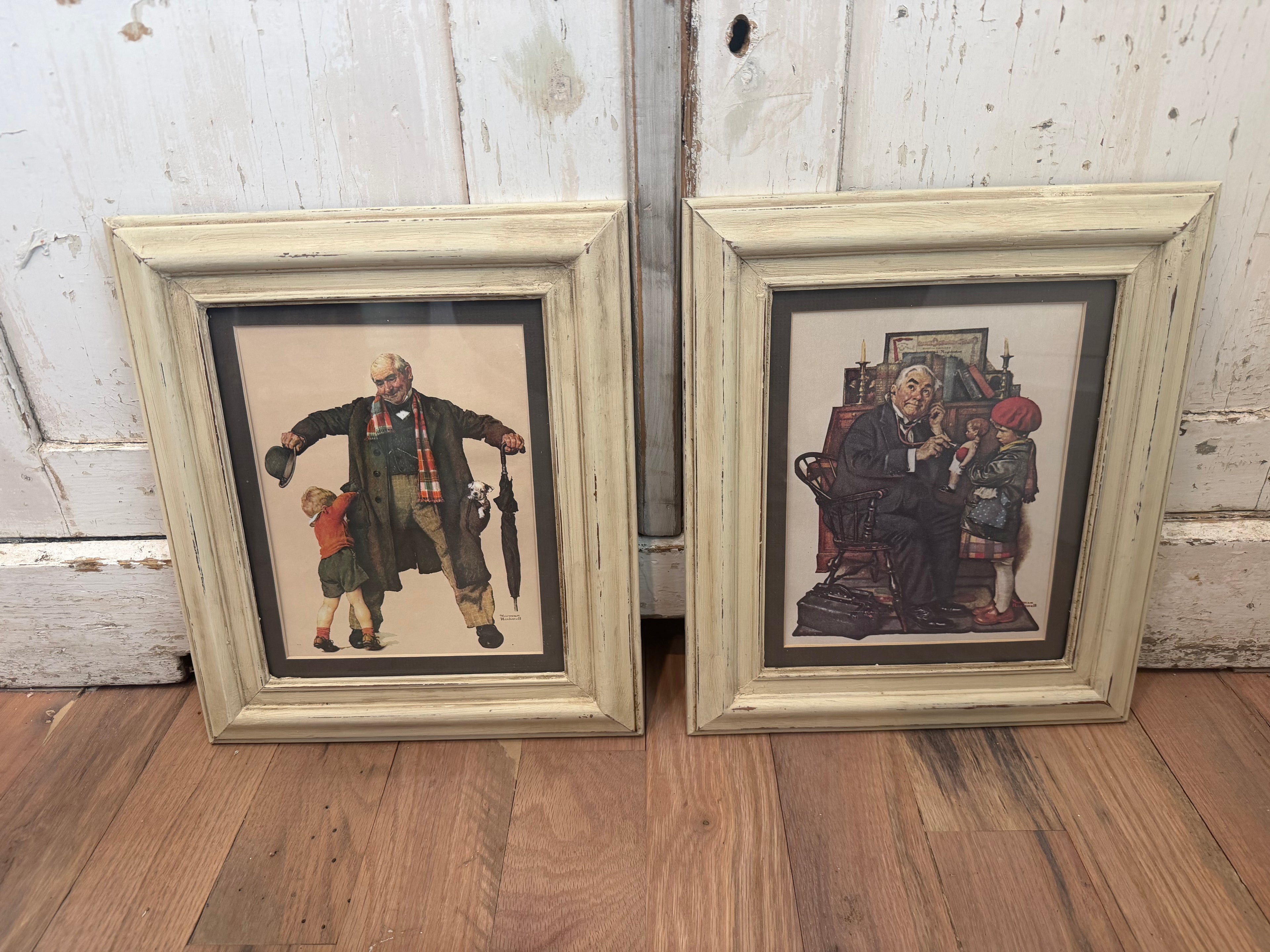 Set of Norman Rockwell Prints hand painted frames 14” tall