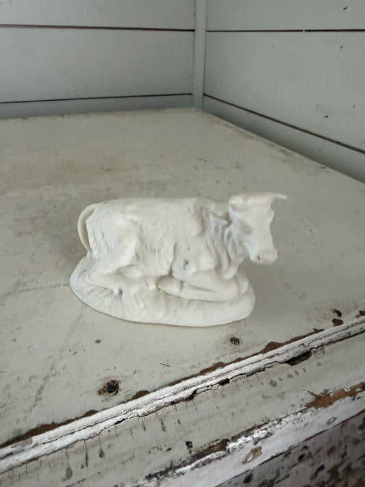 Vintage Atlantic Mold Unpainted Bisque Ceramic Nativity Figurine Cow