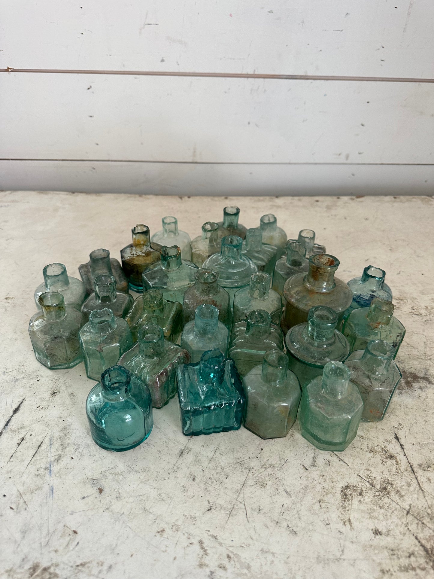 Antique blue/green ink well - sold individually picked at random