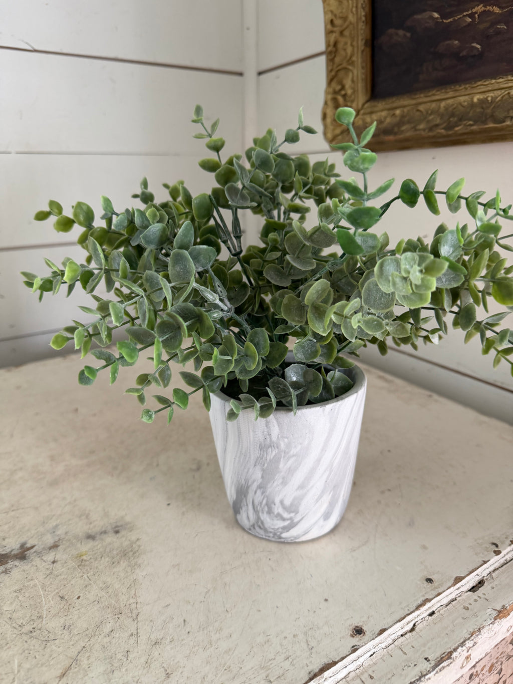 Greenery with marble style pot