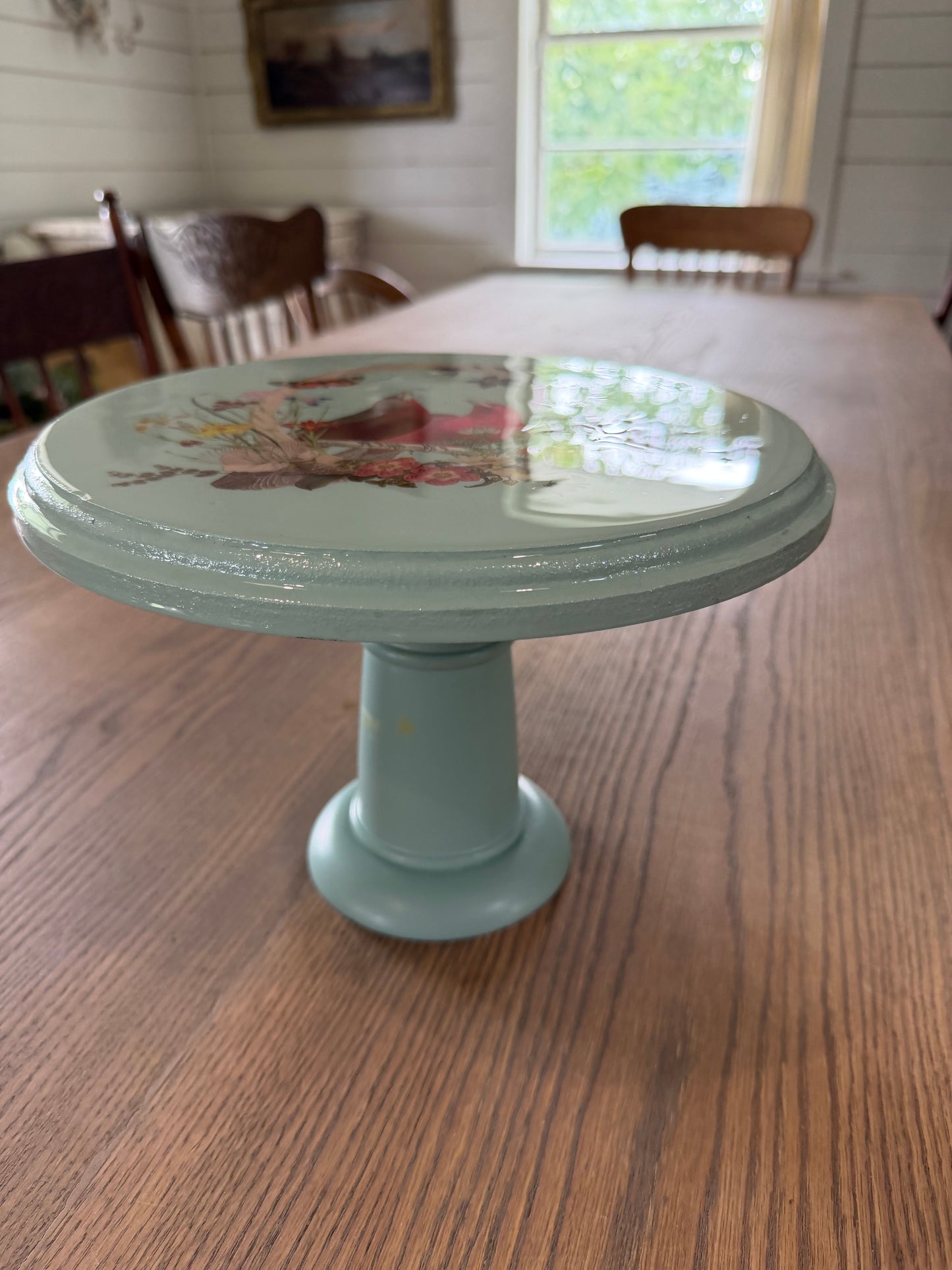 Hand Painted Floral  Pedastal Food Safe Resin on top