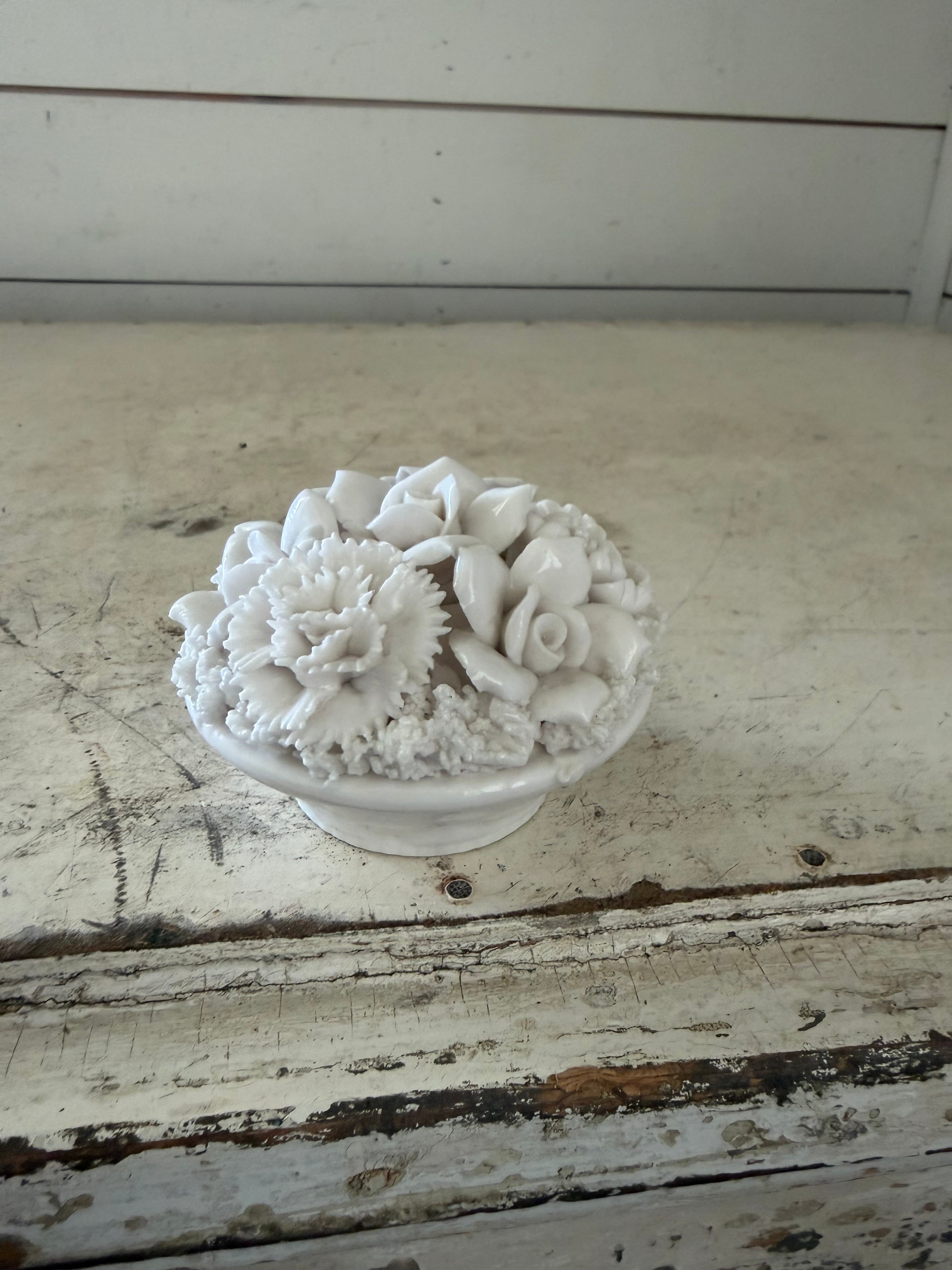 Floral Taper Candle Holder Porcelain White Ardalt Lenwile Flowers Stopper Japan as is one petal chipped