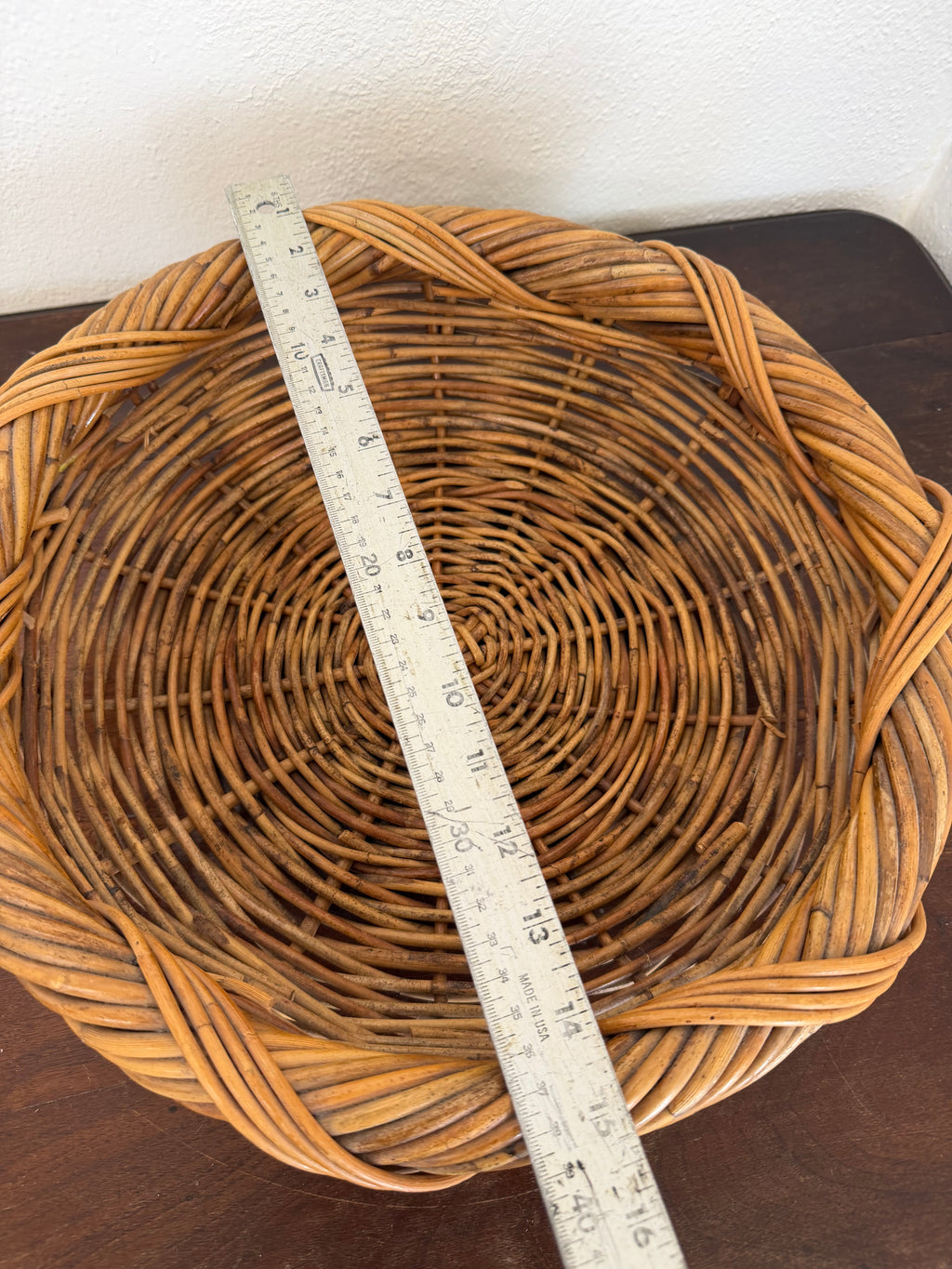 Vintage Large Circular Round Wicker Braided Twisted Boho Basket