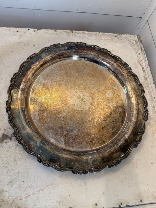Heavy Silver Plate Platter with scalloped Edge