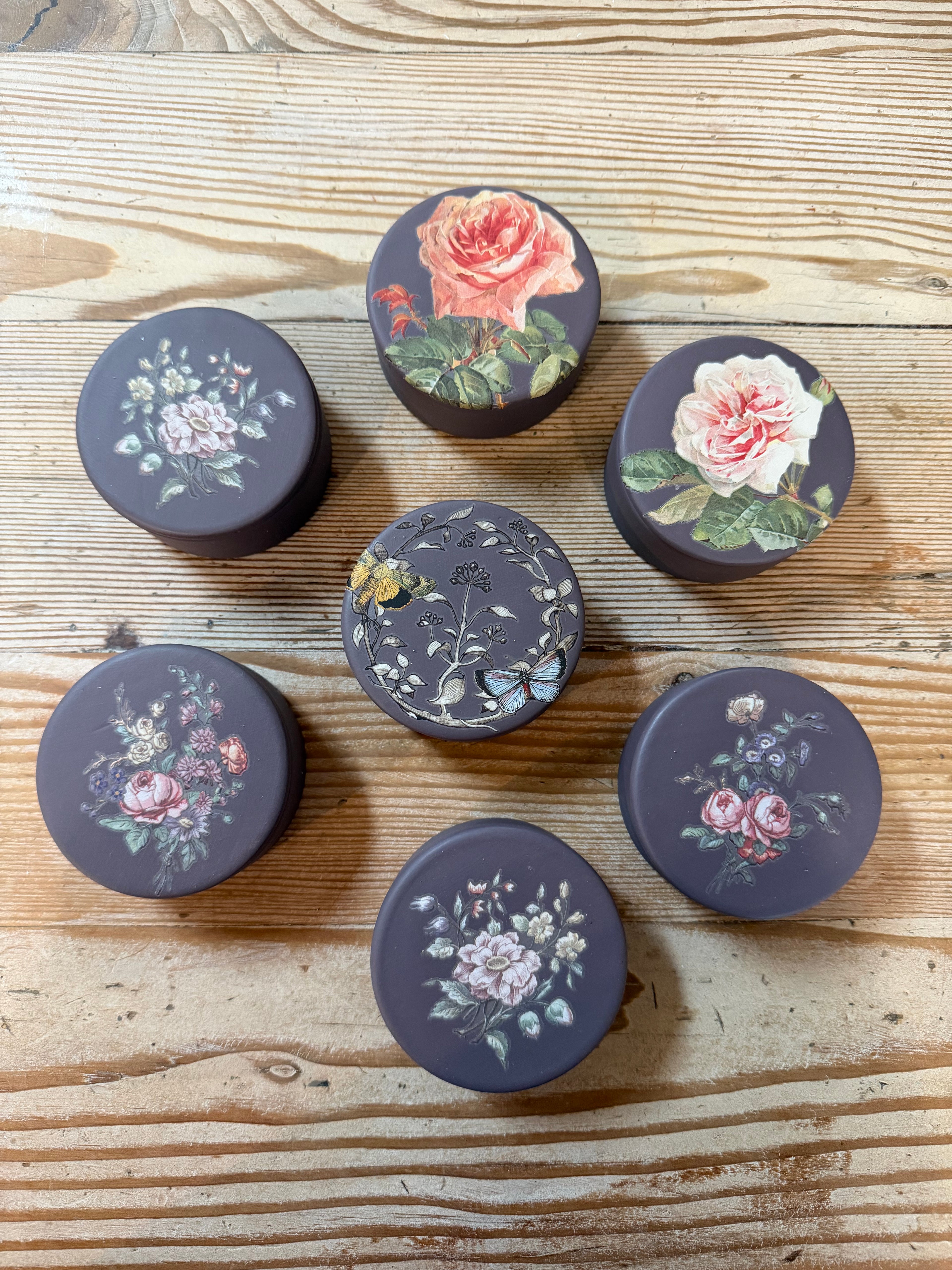 3” ceramic Trinket Dishes with IOD Floral Transfers - Sold Individually
