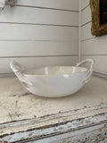 Pottery Barn Antler Handle 4qt Serving Bowl Ivory Cream White porcelain 10” x 5”