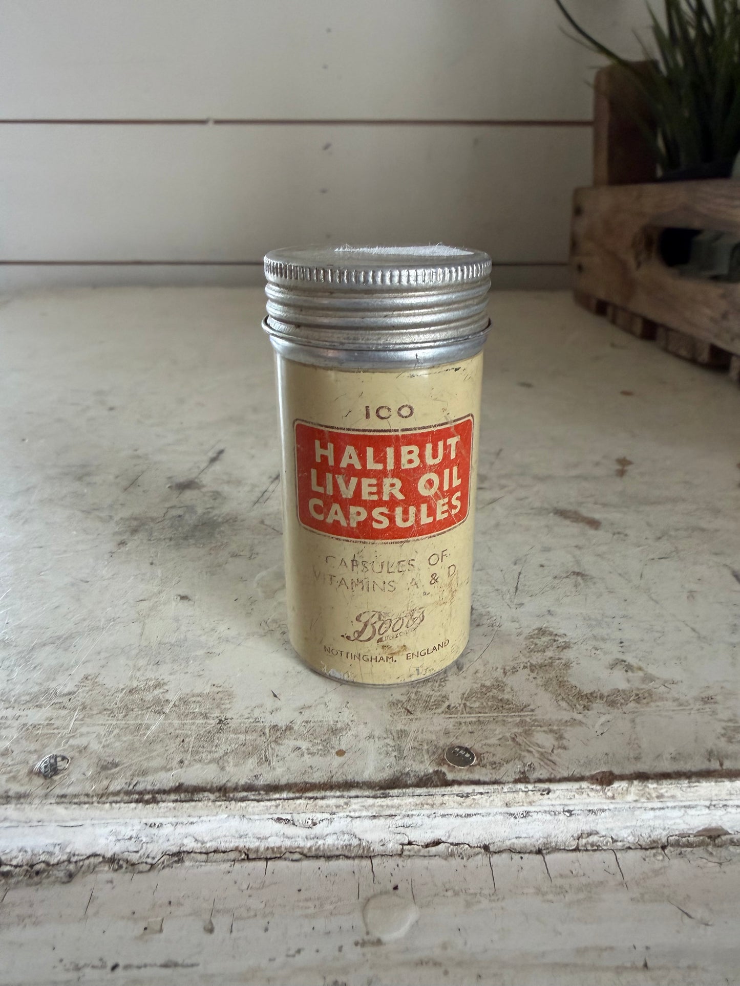 Vintage Boots Vitamin Container Halibut Liver Oil Capsules