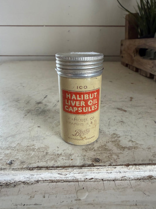 Vintage Boots Vitamin Container Halibut Liver Oil Capsules