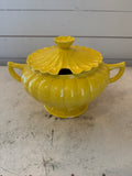 vintage California Pottery Canary Yellow Scalloped Soup Tureen with a lid - No Spoon chips