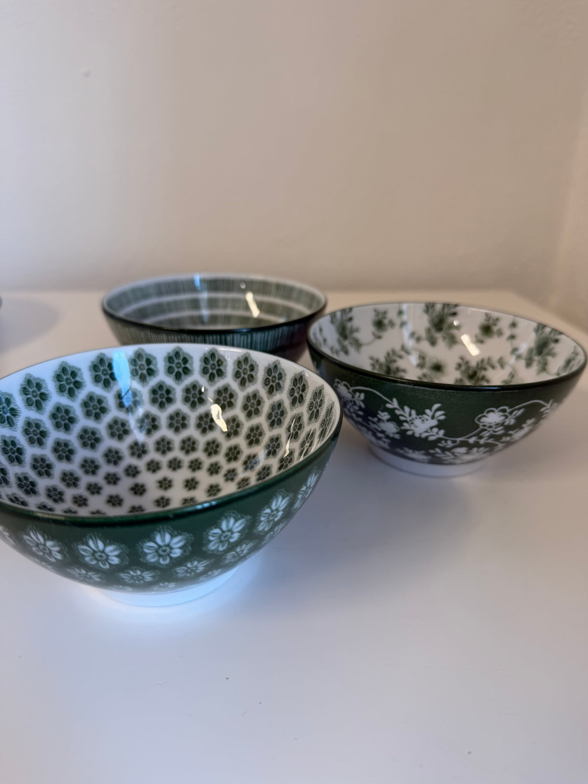 Set of green and white bowls and plates ikea