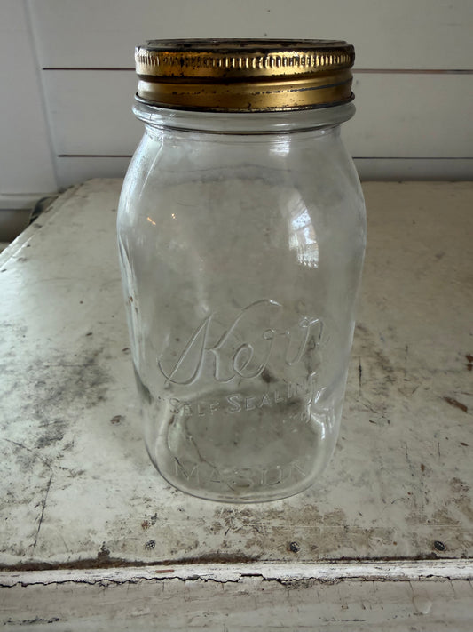 Vintage Kerr canning jar with square shoulders quart