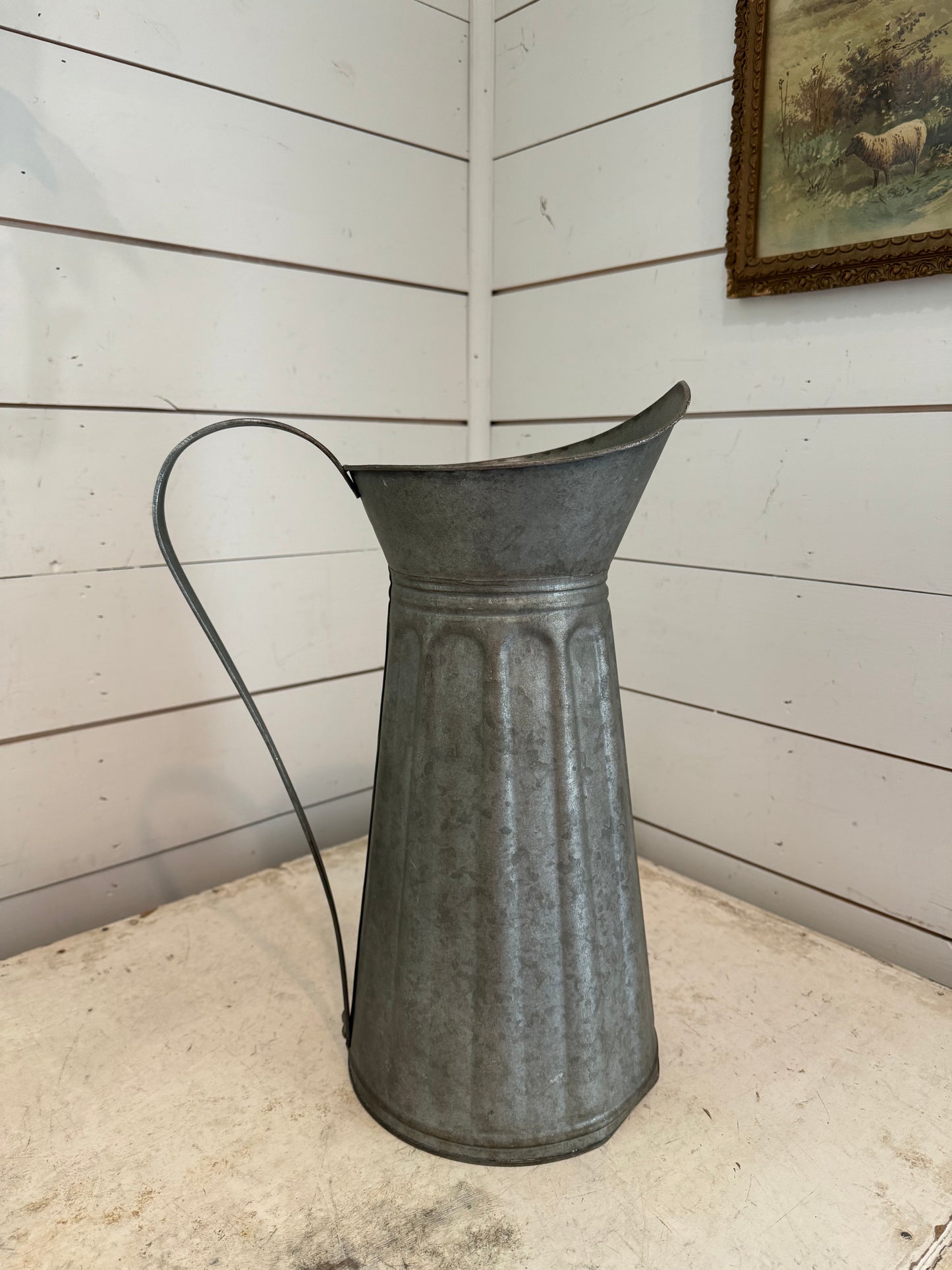 Fluted galvanized pitcher