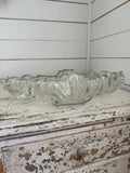 Large Clear Glass Bowl Molded Decorative Design - Pressed Glass with Handles