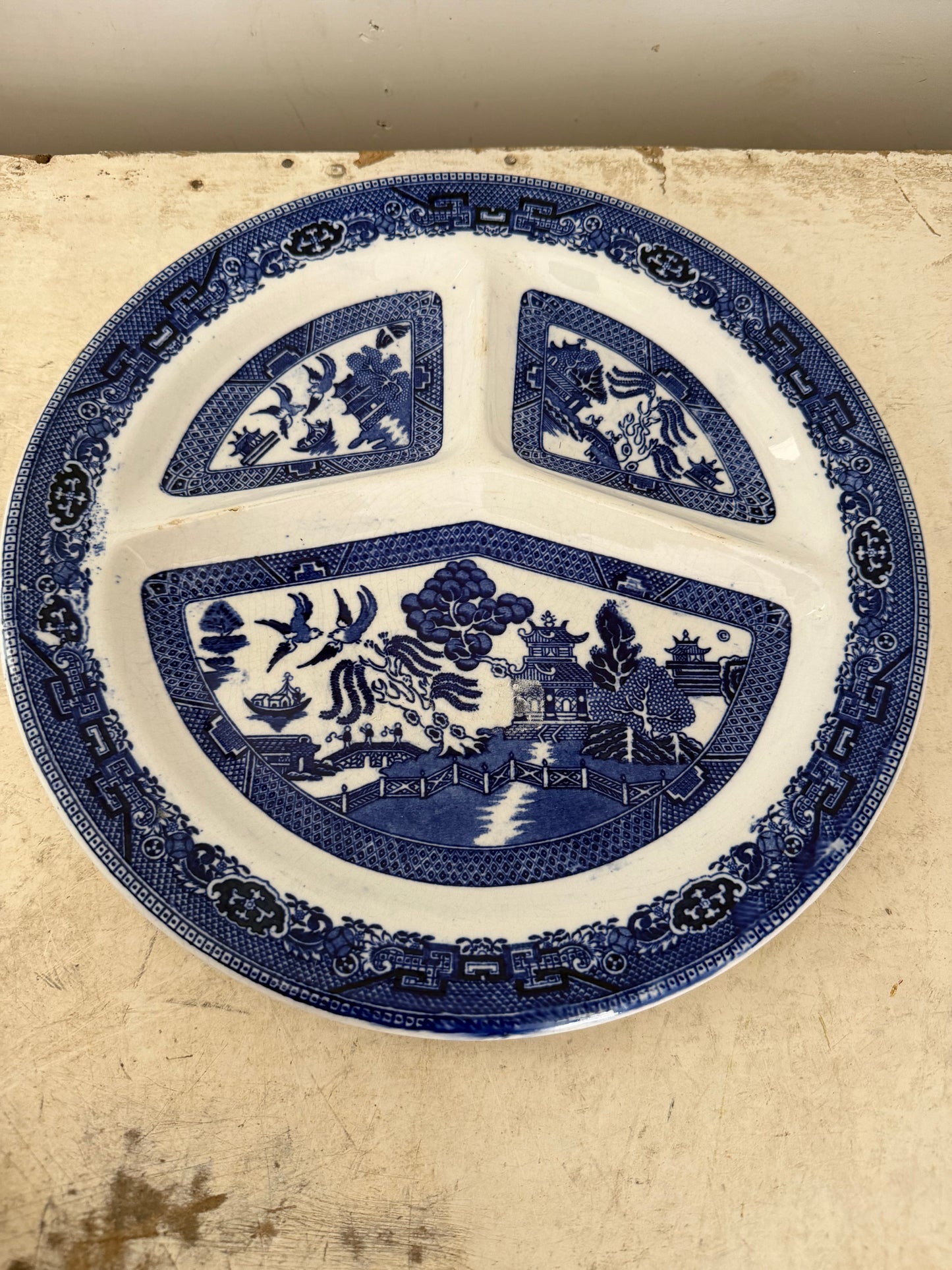Vintage England Blue Willow divided grill plate