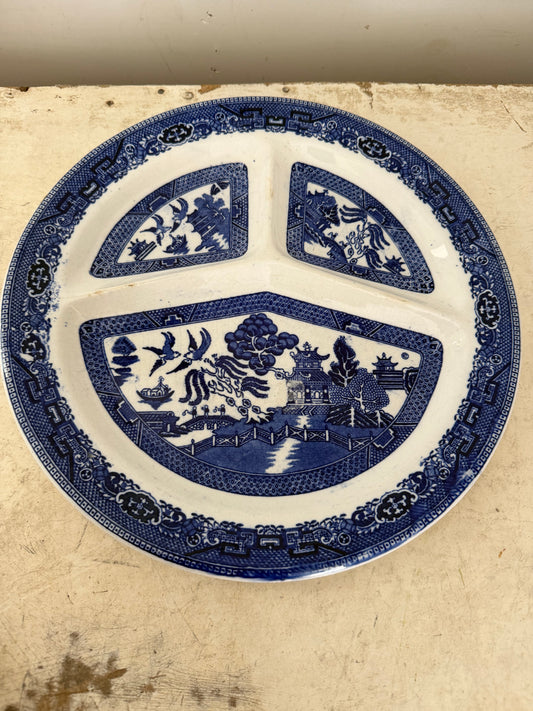 Vintage England Blue Willow divided grill plate