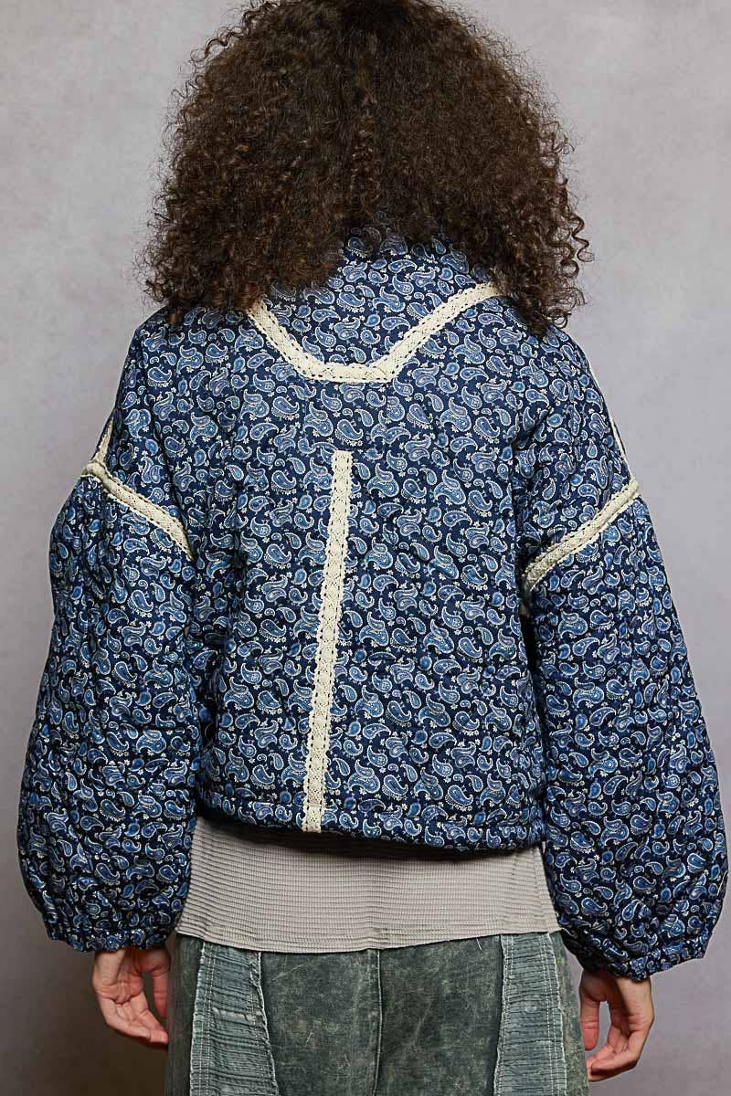 Paisley Pattern Lace Trim Reversible Padded Jacket