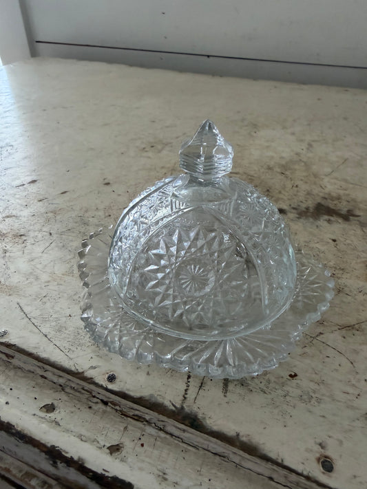 Antique 1910 Indiana Glass Oval Star Butter Dish & Cover