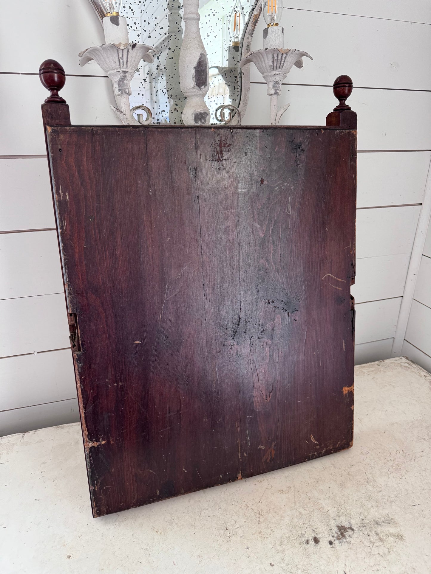 Antique Wood Beveled Mirror with finials