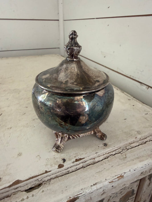 vintage silver plate, sugar dish with lid