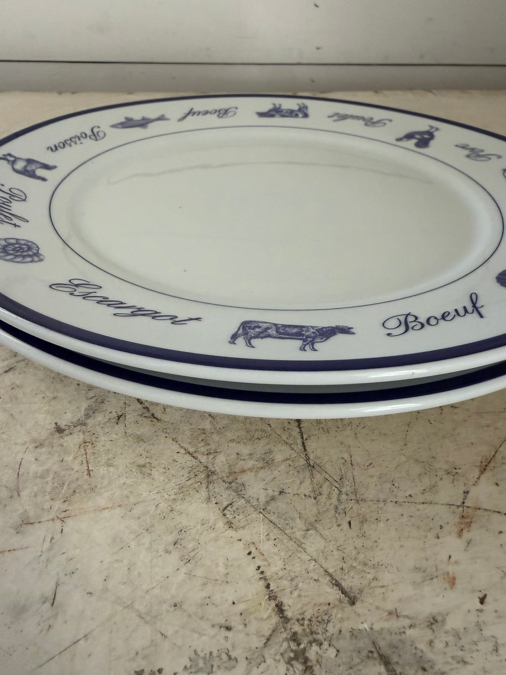 The‎ Cellar Whiteware French Blue Poulet 11.5” Dinner Plate Boeuf Escargot sold individually