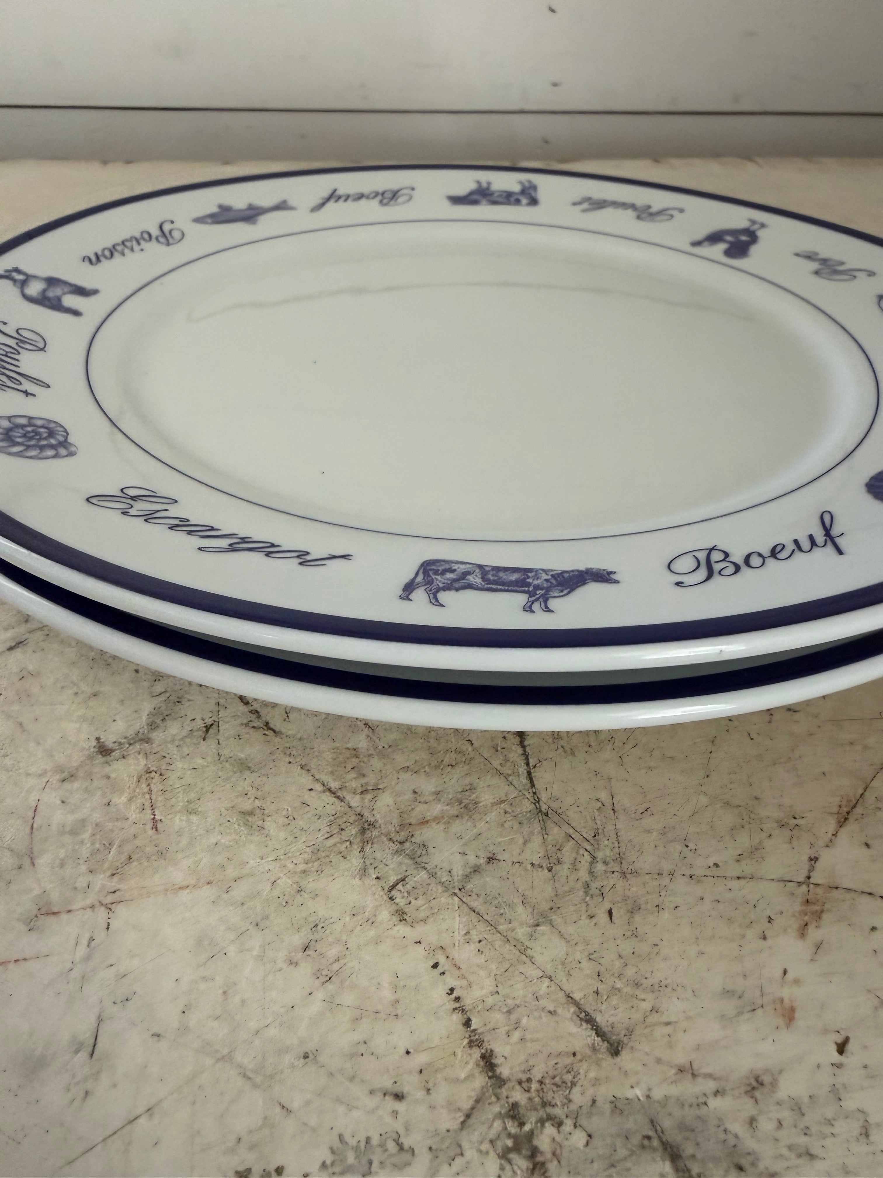 The‎ Cellar Whiteware French Blue Poulet 11.5” Dinner Plate Boeuf Escargot sold individually