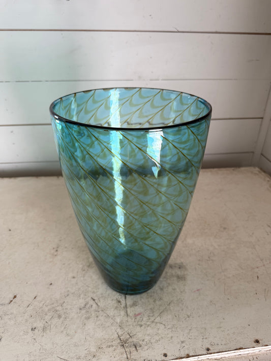 Art Glass Hand-Blown Swirl Form Vase