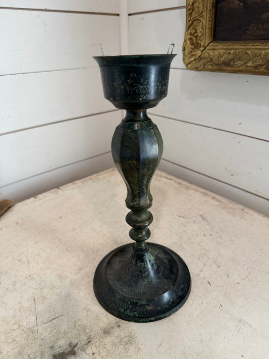 Black solid brass candlestick with patina with globe holder
