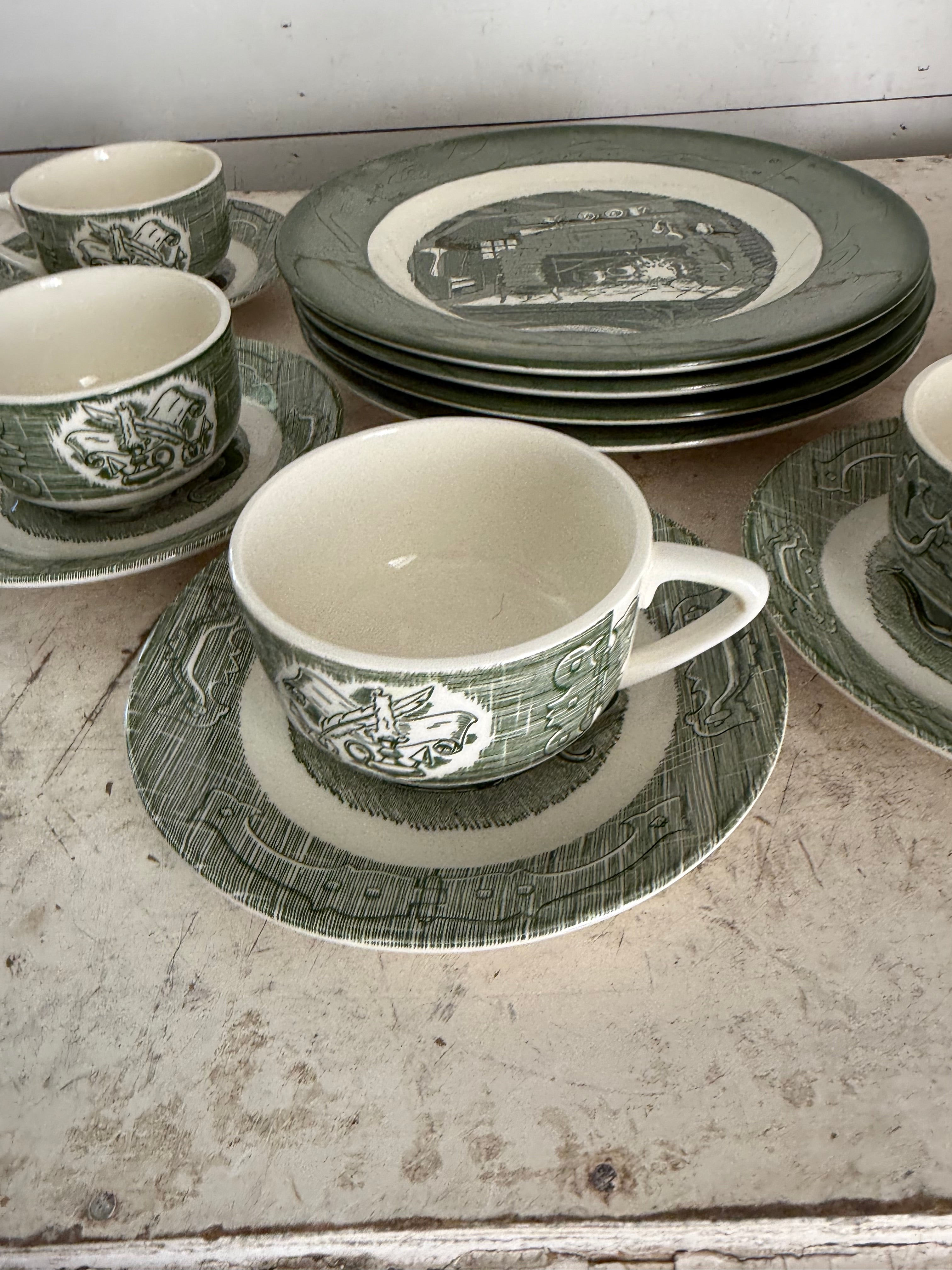 Vintage Colonial Stoneware Dishes - Green sold individually – Jami