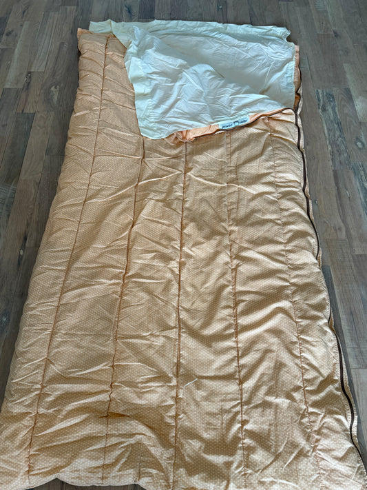 Vintage Peach Twin Travasak - two available sold individually - sleeping bag RV Comforter & Sheet