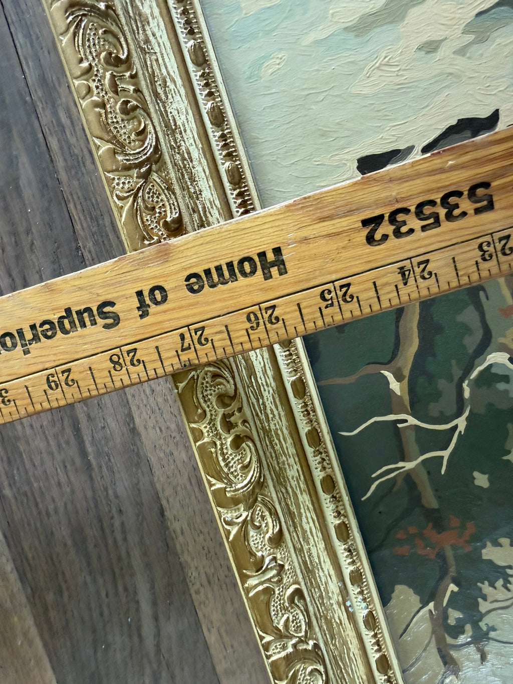 Large vintage mid-century paint by number winter scene