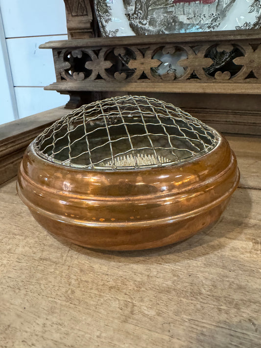 Large Copper Bowl with Brass Vintage Three piece with frog inside - for flower arrangement