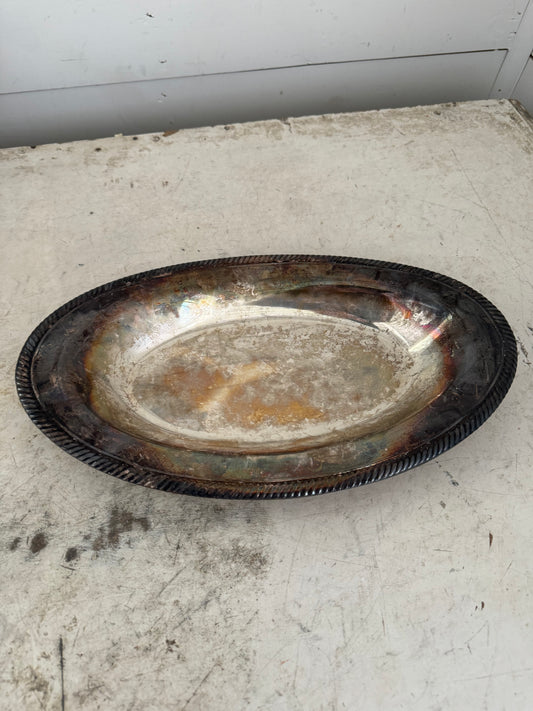 Vintage Oval Tarnished Silver Platter