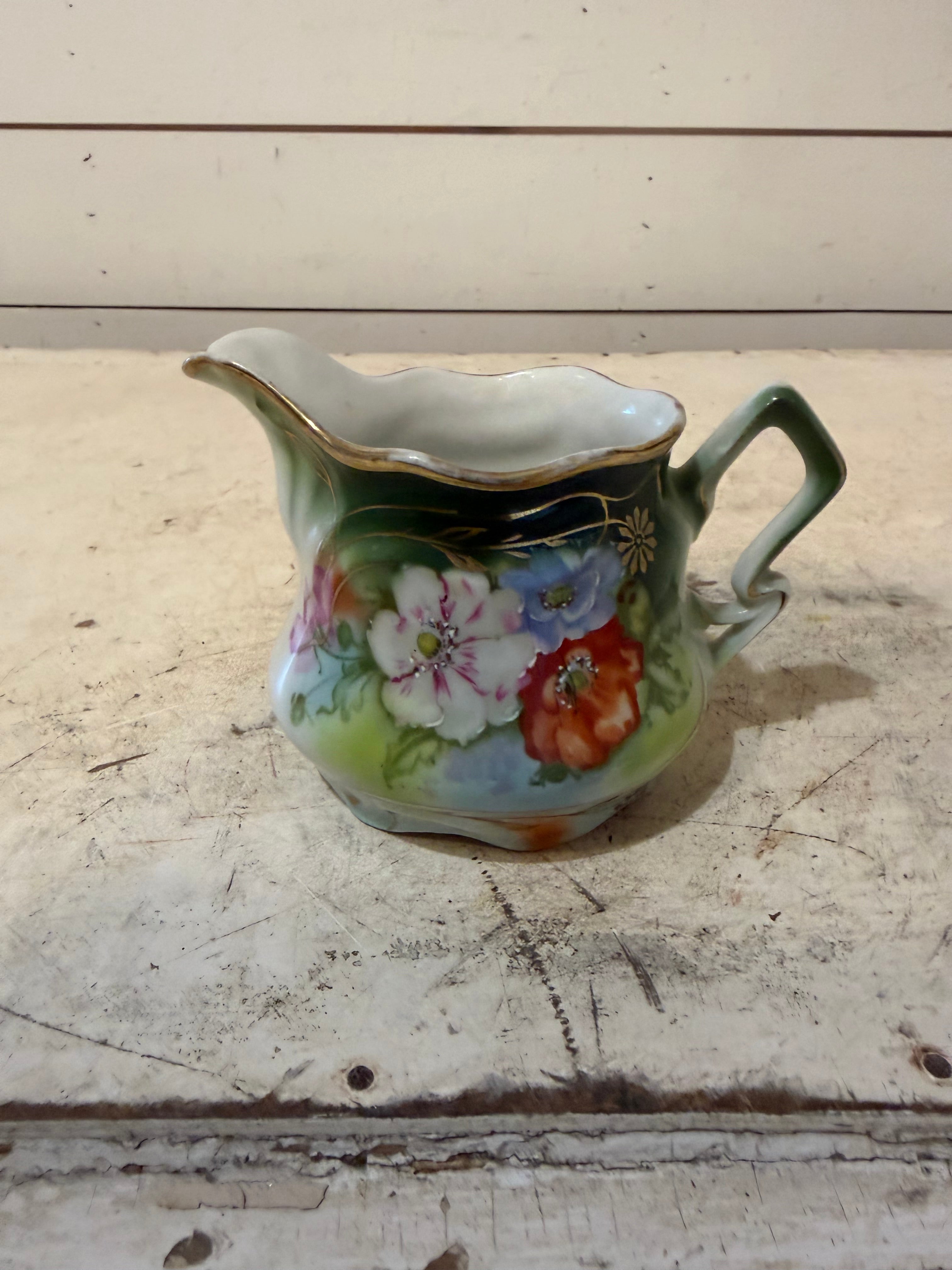 Antique Bavarian hand painted Floral Creamer