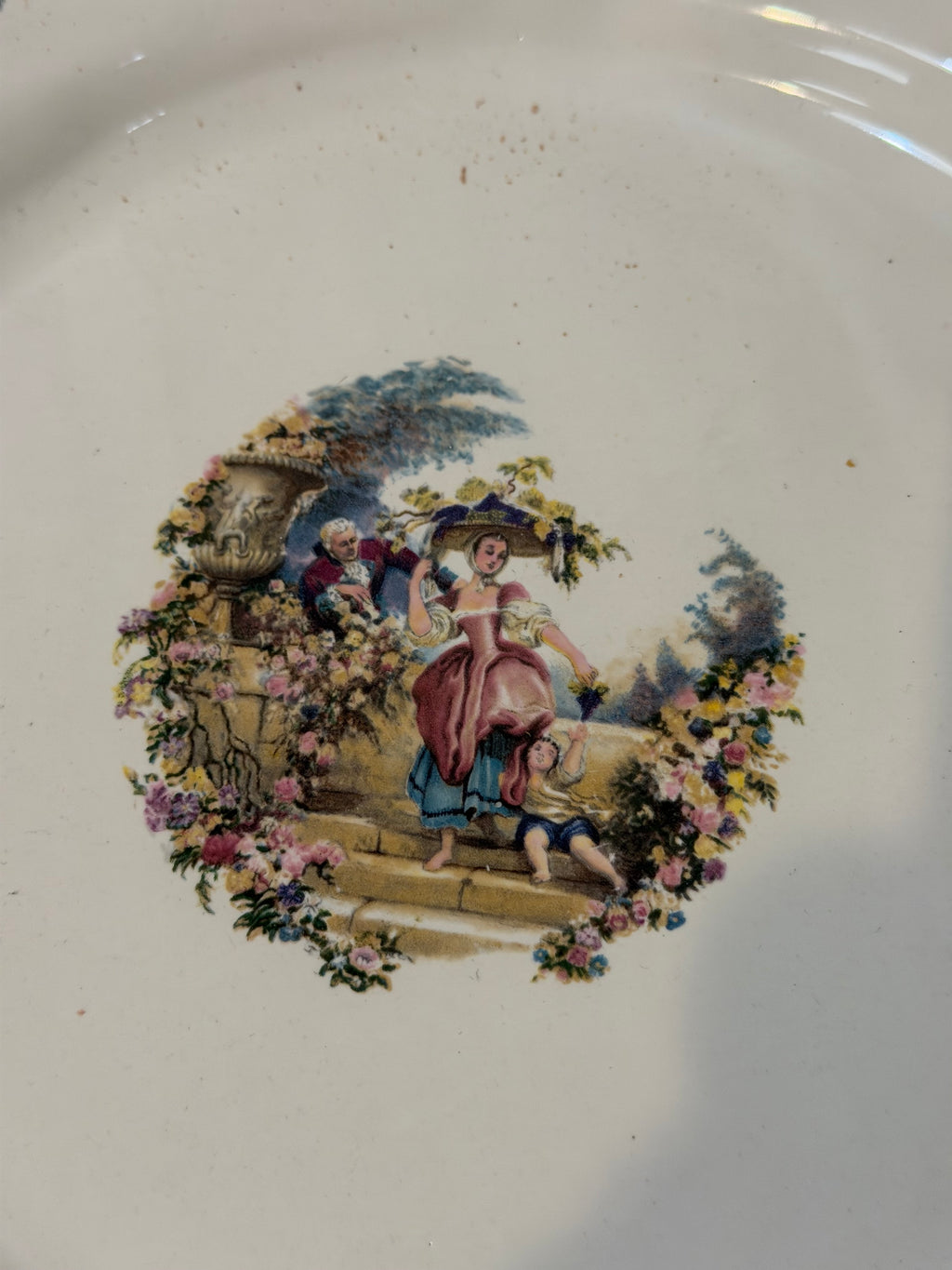 Vintage Porcelain Wash Basin With Victorian Scenes