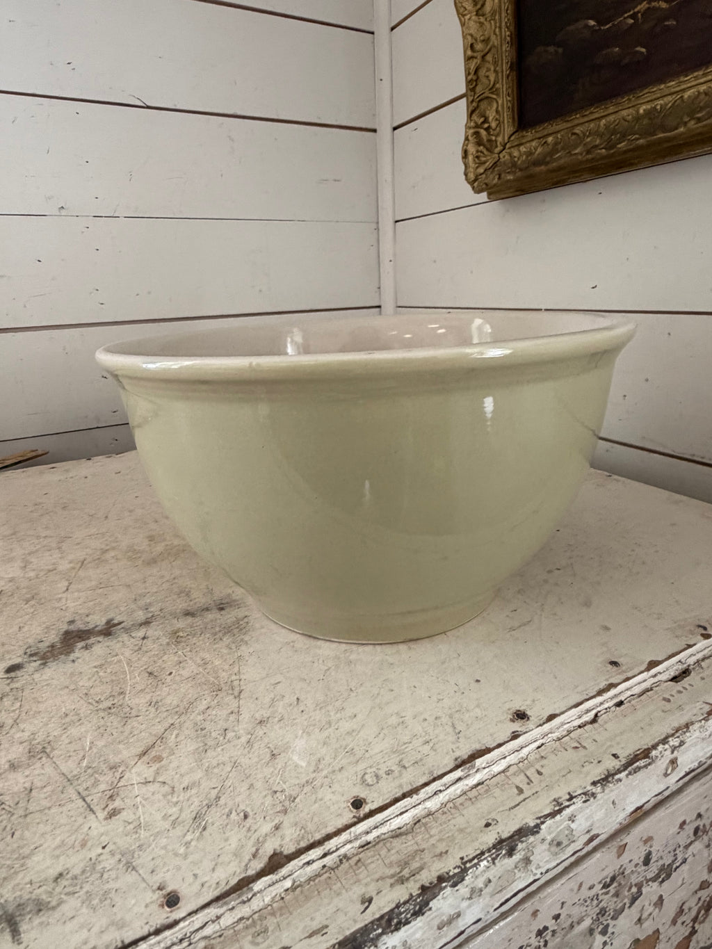 Green and cream mixing bowl