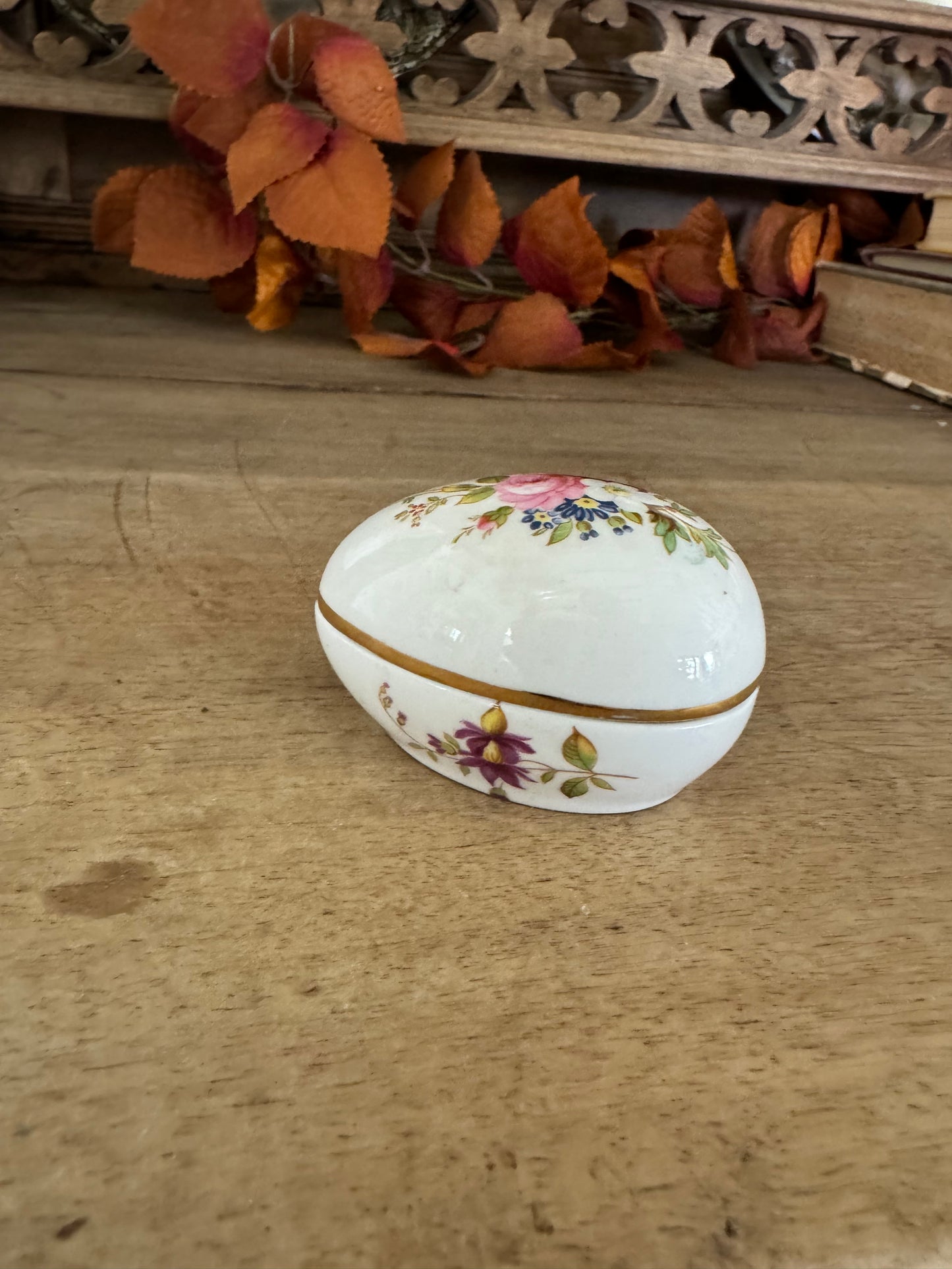 Hammersley & Co Covered Egg Trinket Box with Floral Design Fine Bone China Made in England