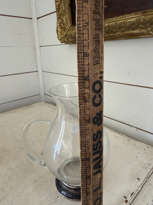 Coffee Tea Juice Glass Pitcher Sterling Silver Base Glass Handle Arthur A EvertsCoffee Tea Juice Glass Pitcher Silver Base Glass Handle Arthur A Everts