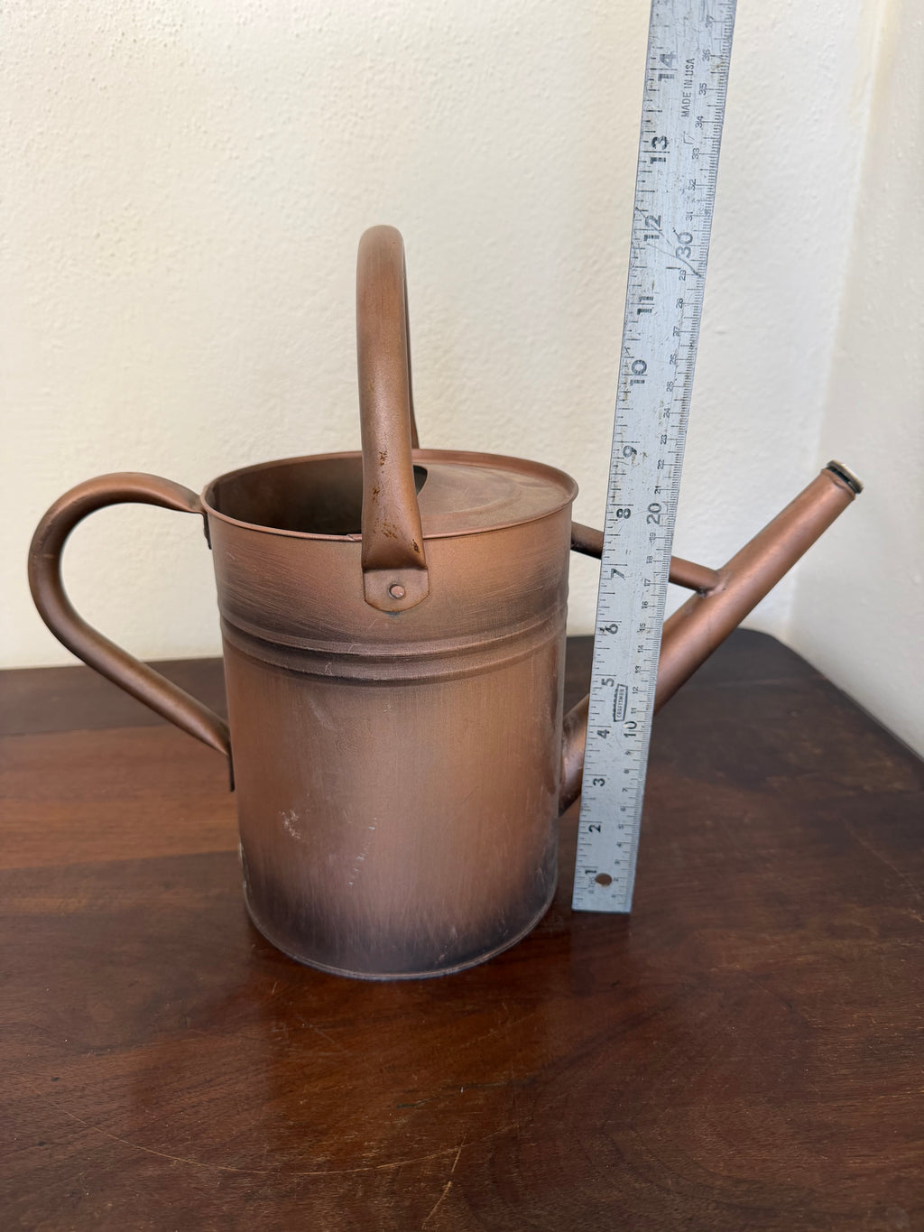 Copper finish metal watering can