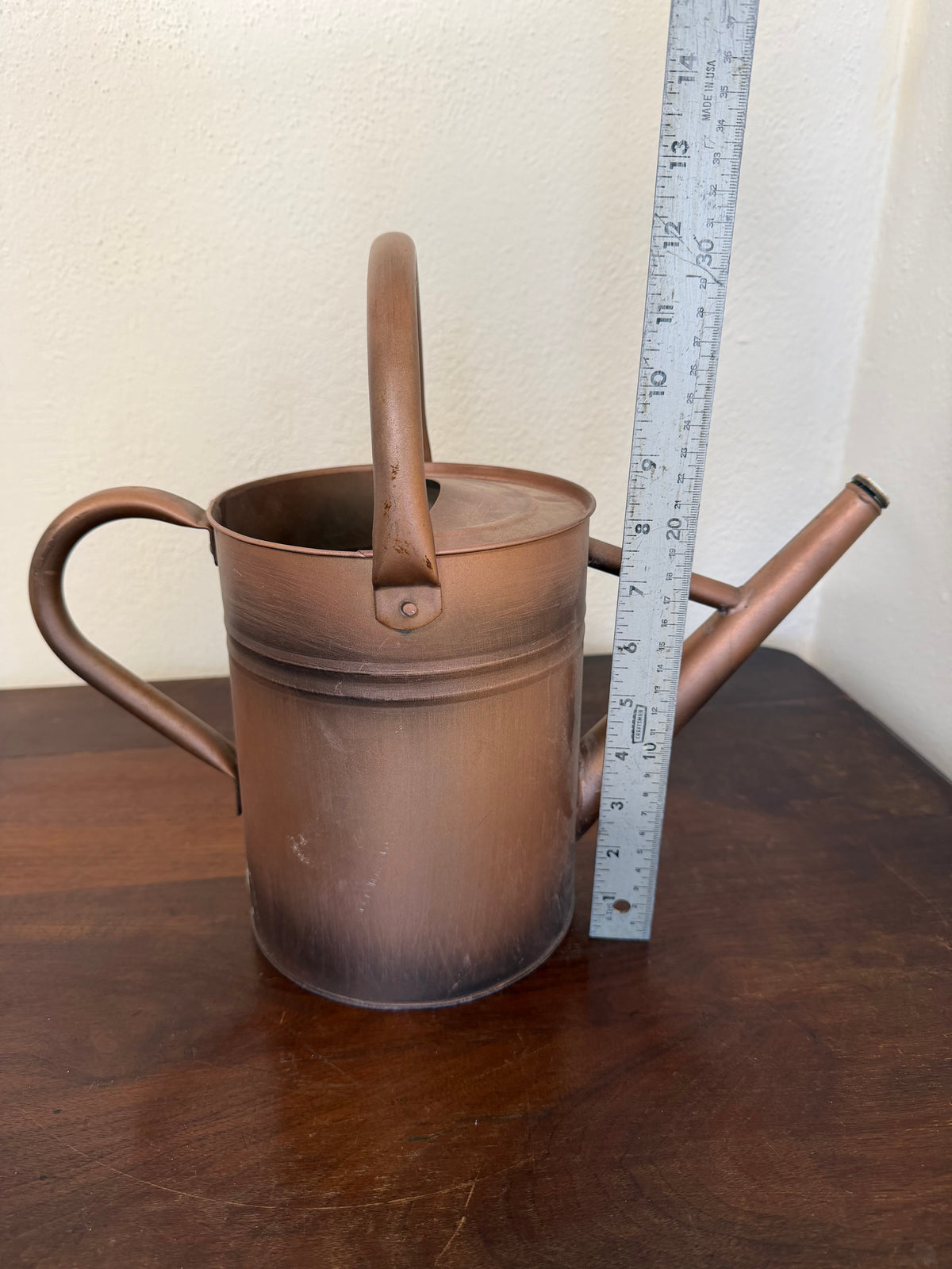 Copper finish metal watering can