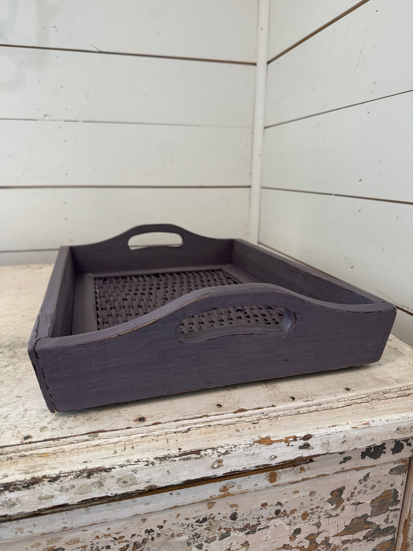 Tray with woven base hand painted